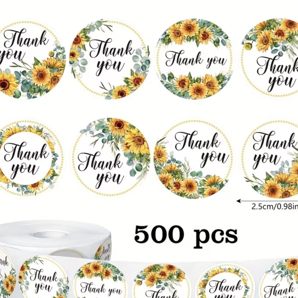 New Sunflower Thank You Stickers - 500 pcs